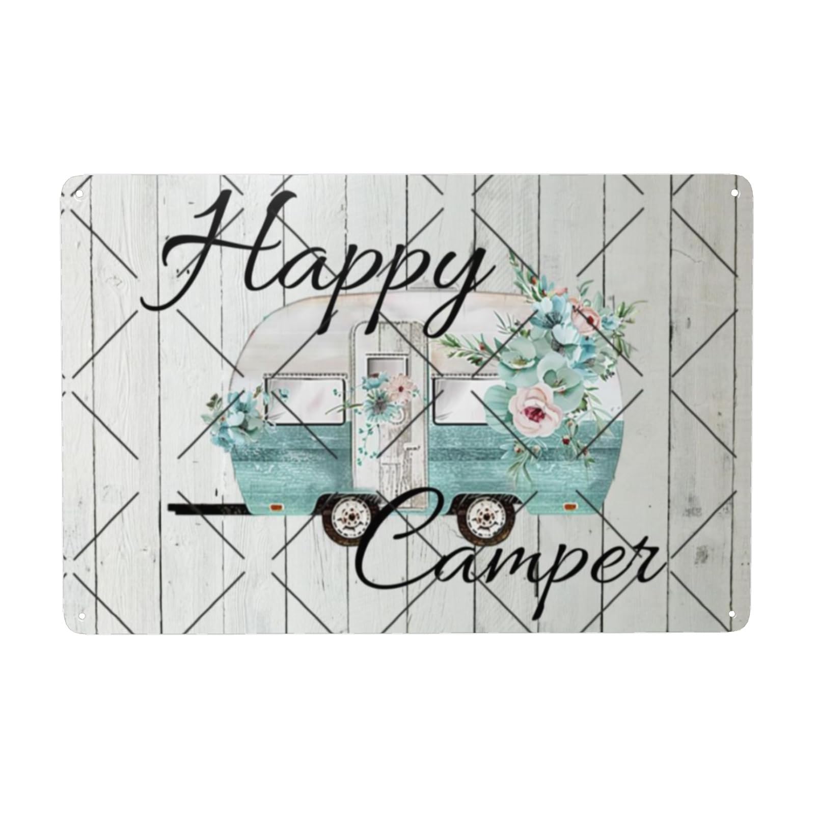 DZQUY Happy Camper Plaque Metal Tin Rustic Camp Tin Sign Decoration Sign For Farmhouse Fence Wall Outdoor Garden Decor Metal Art Aluminum Signs 8x12 Inch