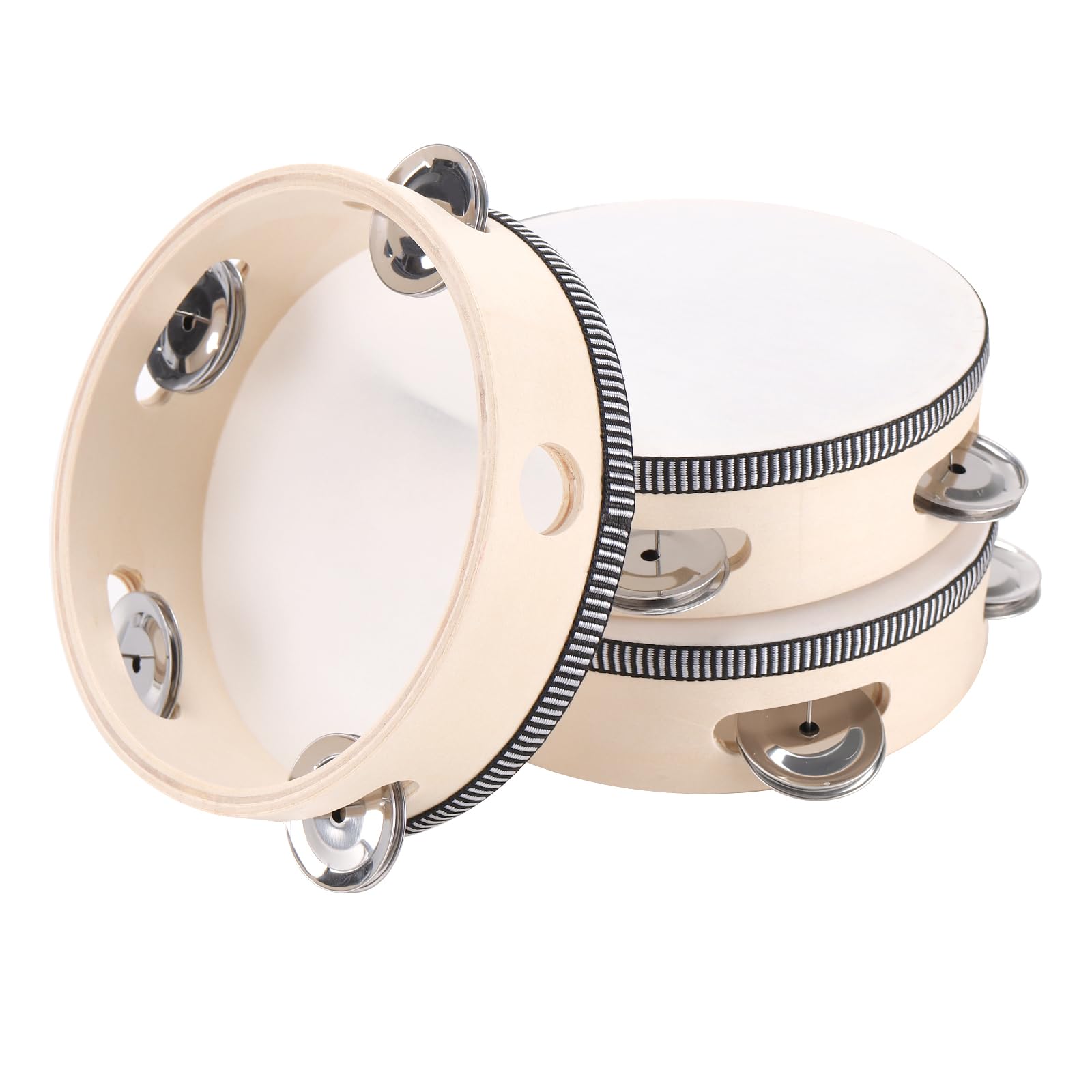 JEUIHAU 3 Pack Wooden Tambourine Drum, 6 Inch Hand Held Drum Single Row Metal Bell Jingles Musical Educational Instrument for Beginner and Professional Tambourine Player