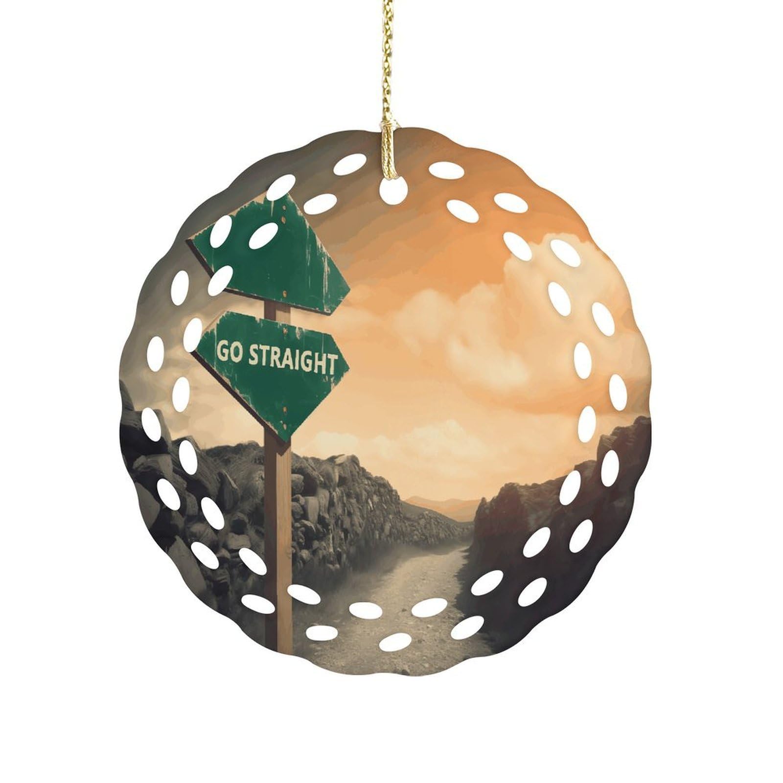 Btcowzrv Style Guidance On The Road Ceramic Ornament,Round Ornaments With Hole Easy To Hang,Hanging Ornament For Wedding Party Home Window Garden Christmas Day Decor