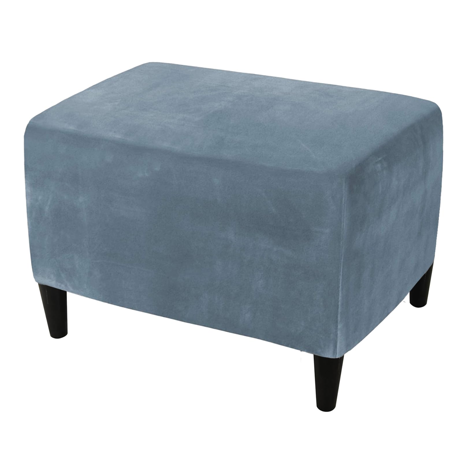 Copri Pouf Rettangolare, Elasticizzato Copri Poggiapiedi Velluto Copertura Dell'Ottomano Rimovibile Antiscivolo Copri Ottomano Con Fondo Elastico-blu grigio-Large