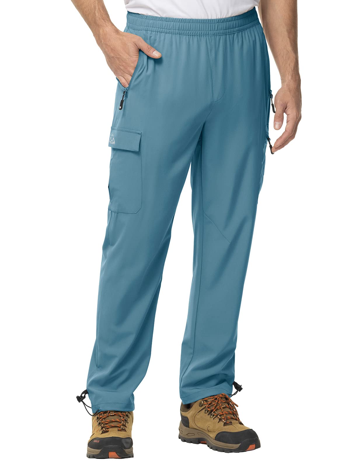 TBMPOY Men's Hiking Pants Quick Dry Lightweight Elastic Waist Wind Outdoor Causal Pants with 5 Pockets(Grey Blue,L)