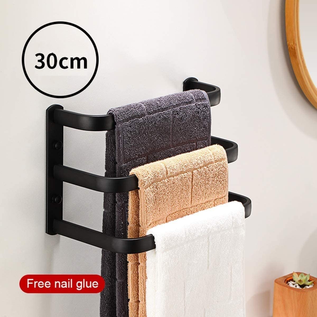 Toalleros de Baño Toallero Soporte Montado En La Pared Baño Multifunción Estante para Cocina para Colgar Toallas(Black,30cm)