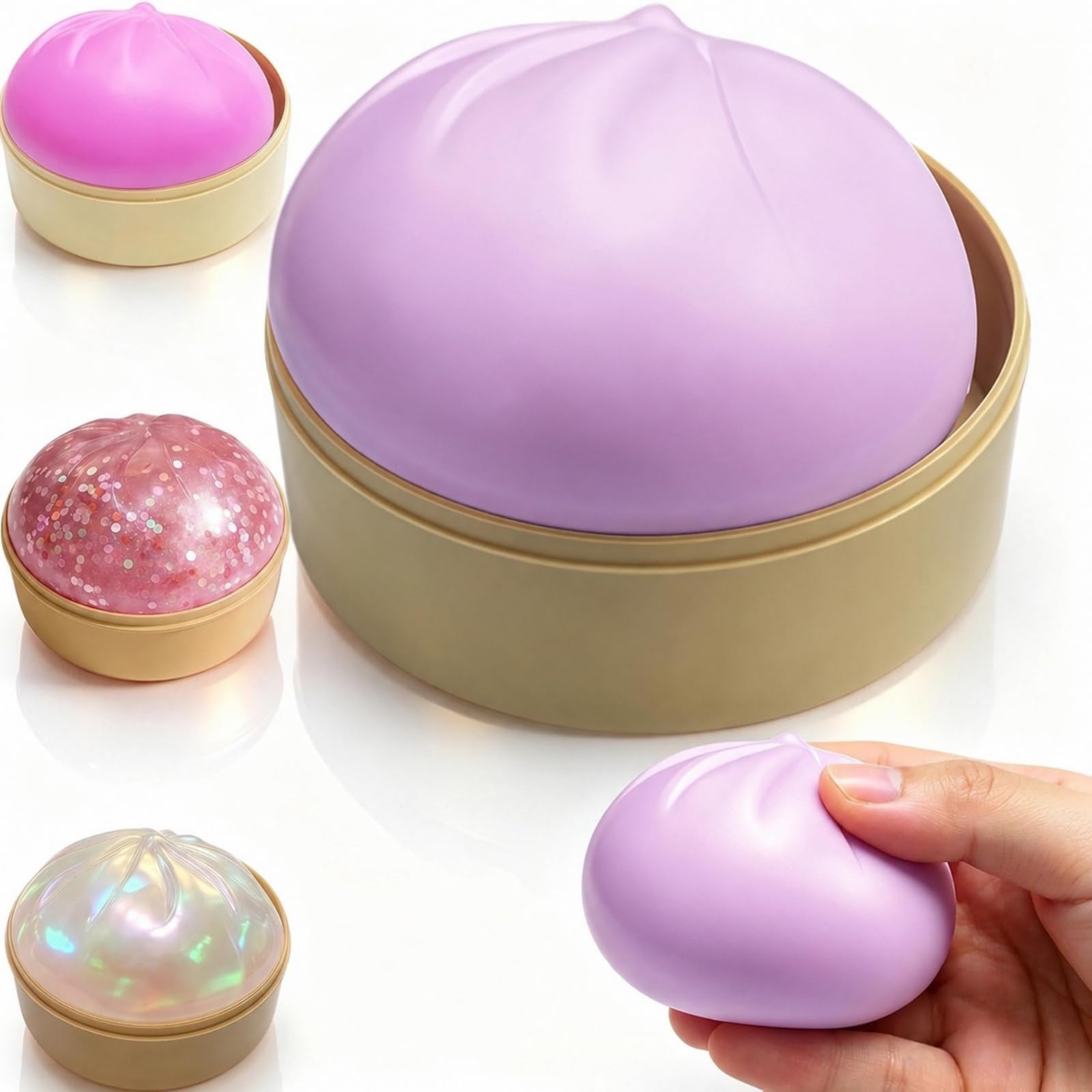 Dumpling Squishys, Purple Mystery Squishy Dumpling with Steamer Box, Soft Dumplings Squishy Sensory Fidget, Anxiety Relief Decompression Accessory for Daily Use