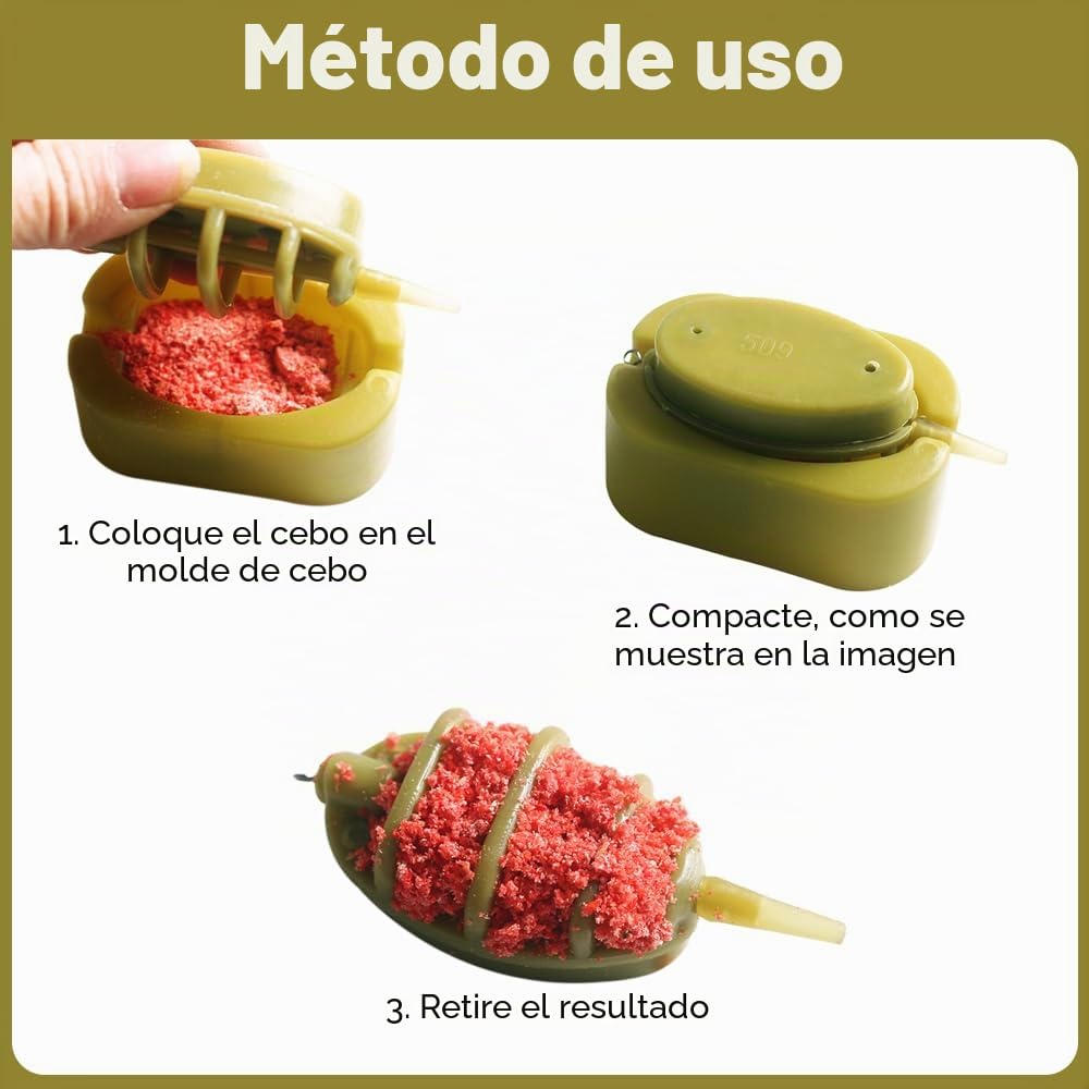 Alimentador De Metodo De Pesca con Anzuelo de Pesca (Tamaño 2), 6 Piezas Accesorios De Pesca Comederos 15/20/30/40/50/60g con Molde De Liberación Rápida