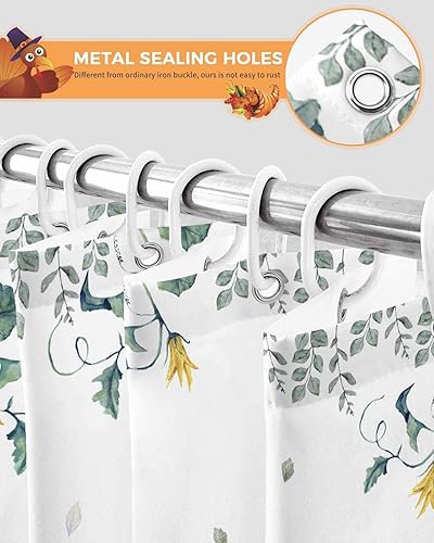 Miniatura 4 de Cortinas de ducha de otoño con diseño de calabaza para baño, cortina de ducha de tela verde azulado con ganchos, hojas de eucalipto, juego de