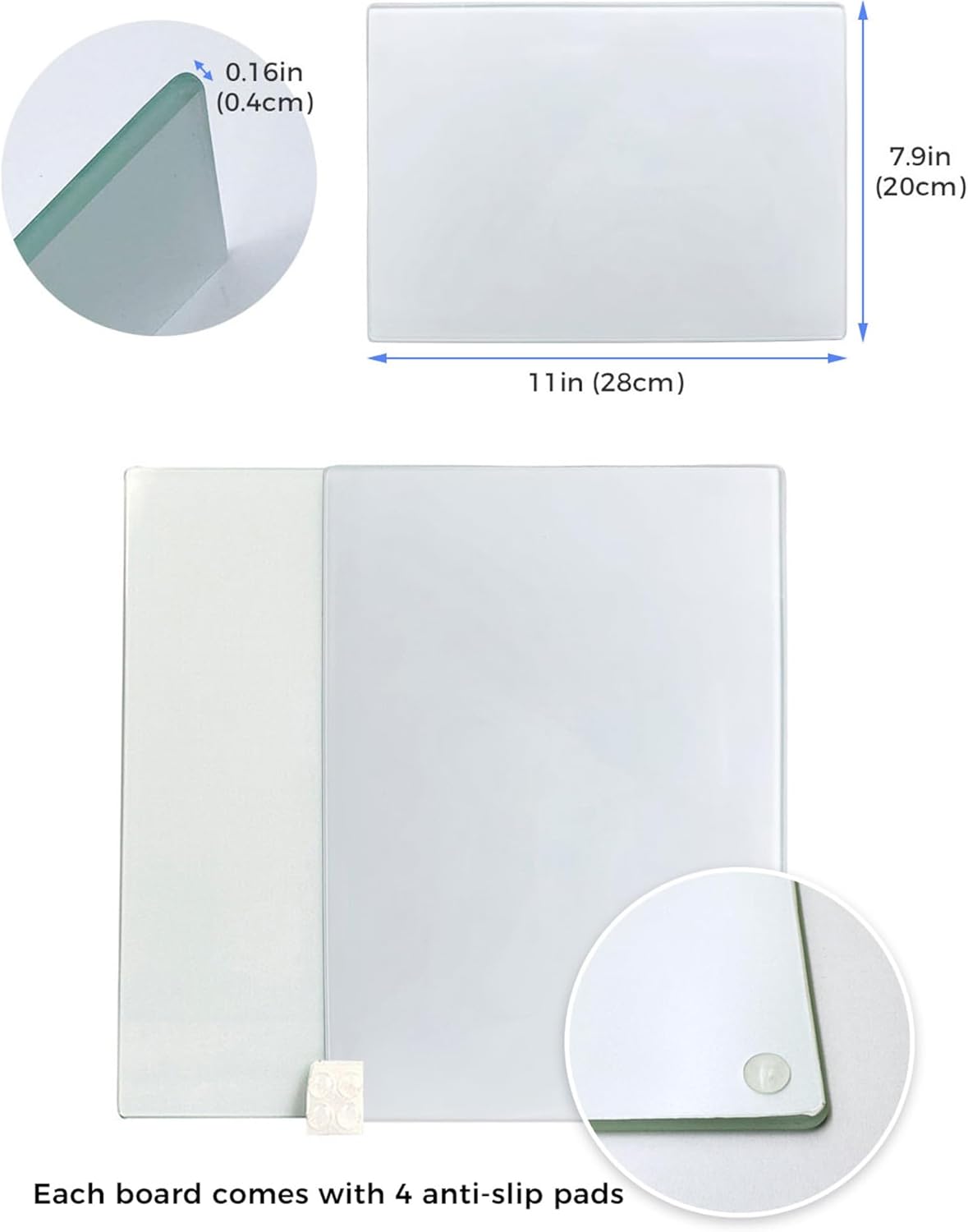 CALCA 12Pack Sublimation Glass Cutting Board 8in x 11in Tempered Glass Cutting Board Sublimation Blanks Anti Slip Glossy Cutting Boards Plate Chopping Board for Kitchen with Smooth Surface