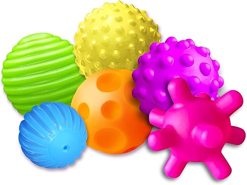Juego de bolas múltiples texturizadas para bebé, 6 piezas coloridas y brillantes para niños, bolas sensoriales para masaje, bola suave, 6 a 12