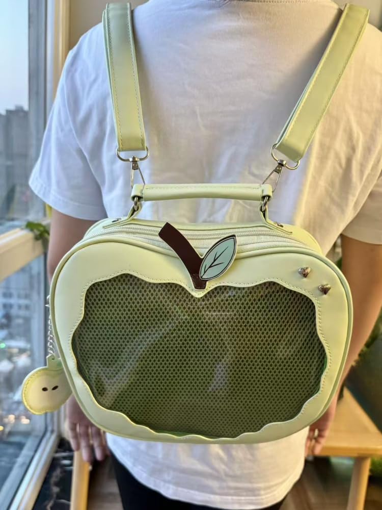 Ita Bag Green AppleShaped Backpack & Crossbody & Handbag, Anime Pin Display, Gift for Friends Her