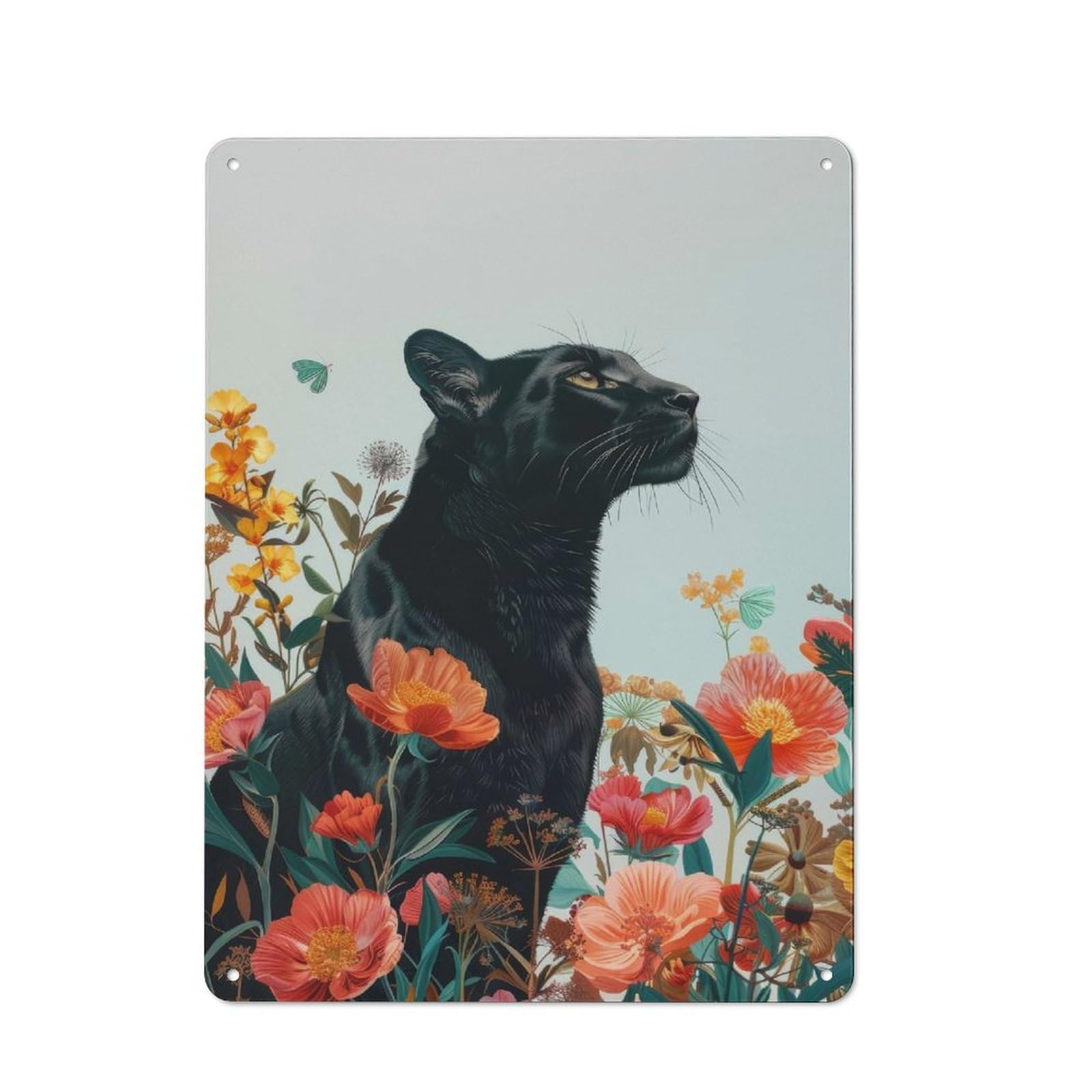 Junmoney Style-20 Workshop Style Black Panther Botanical Tin Sign 40X30cm, Garage Wall Decor For Tool Room, Garage, Studio Or Home Bar