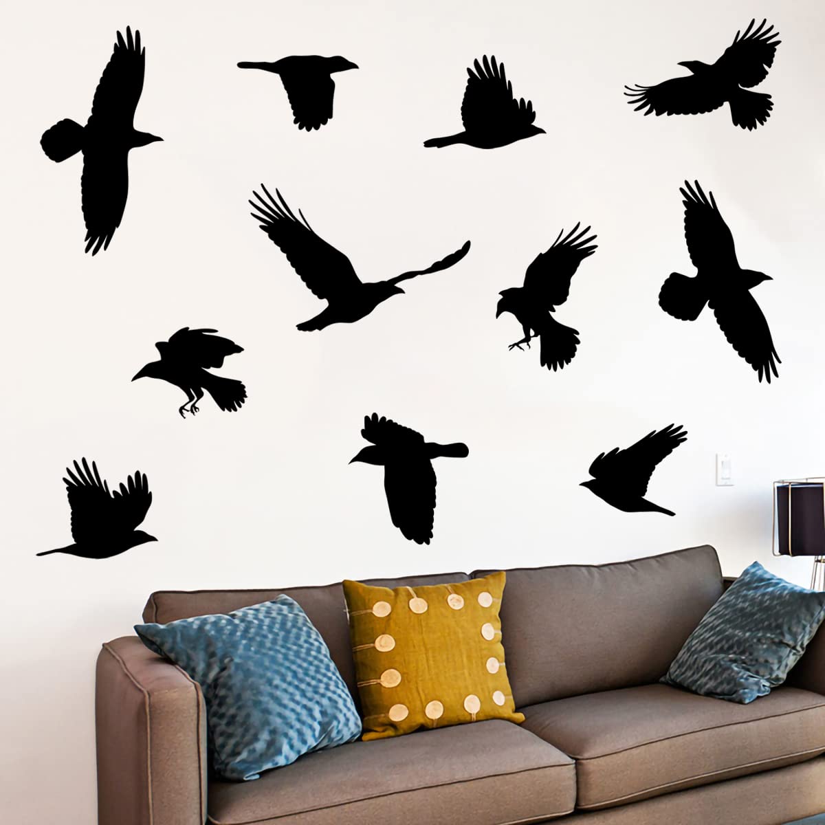 Removable Large Crow Wall Decals Black Raven Wall Stickers Peel & Stick Individual Raven Birds Set Living Room Bedroom Windows Decoration