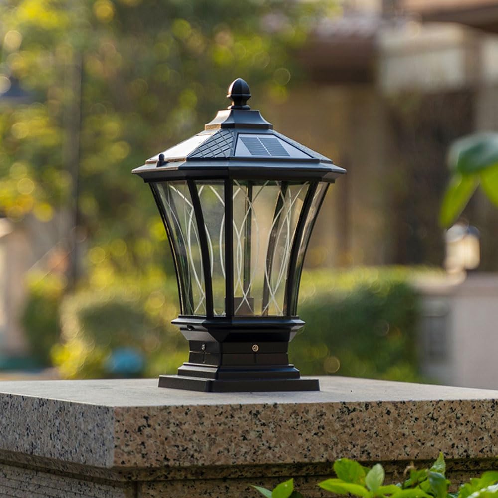 Zewnętrzna lampa solarna z czujnikiem ruchu o zmierzchu 50 cm (19,7 cala) z czarną nasadką, przewodowa kolumna solarna 110 V, wodoodporna IP54, nowoczesny styl latarni do wejścia