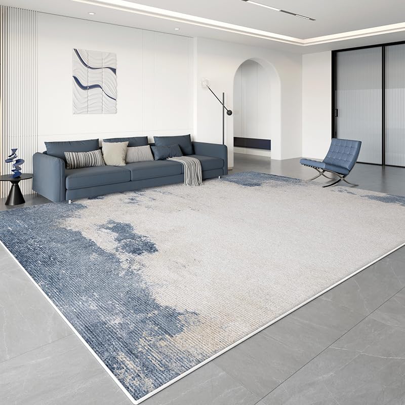Tapis de salon 120 x 180 cm moderne bleu lavable et antidérapant