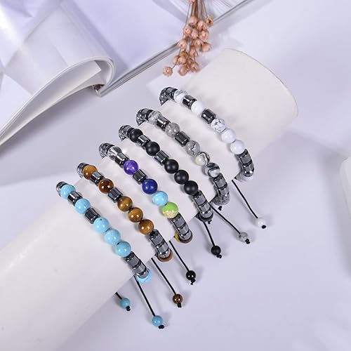 Miniatura 9 de Brazalete GelConnie de piedras de lava, 7 chakras, 0.32 pulgadas, piedra natural, para curación, alivio del estrés, yoga, ansiedad, aromaterapia,