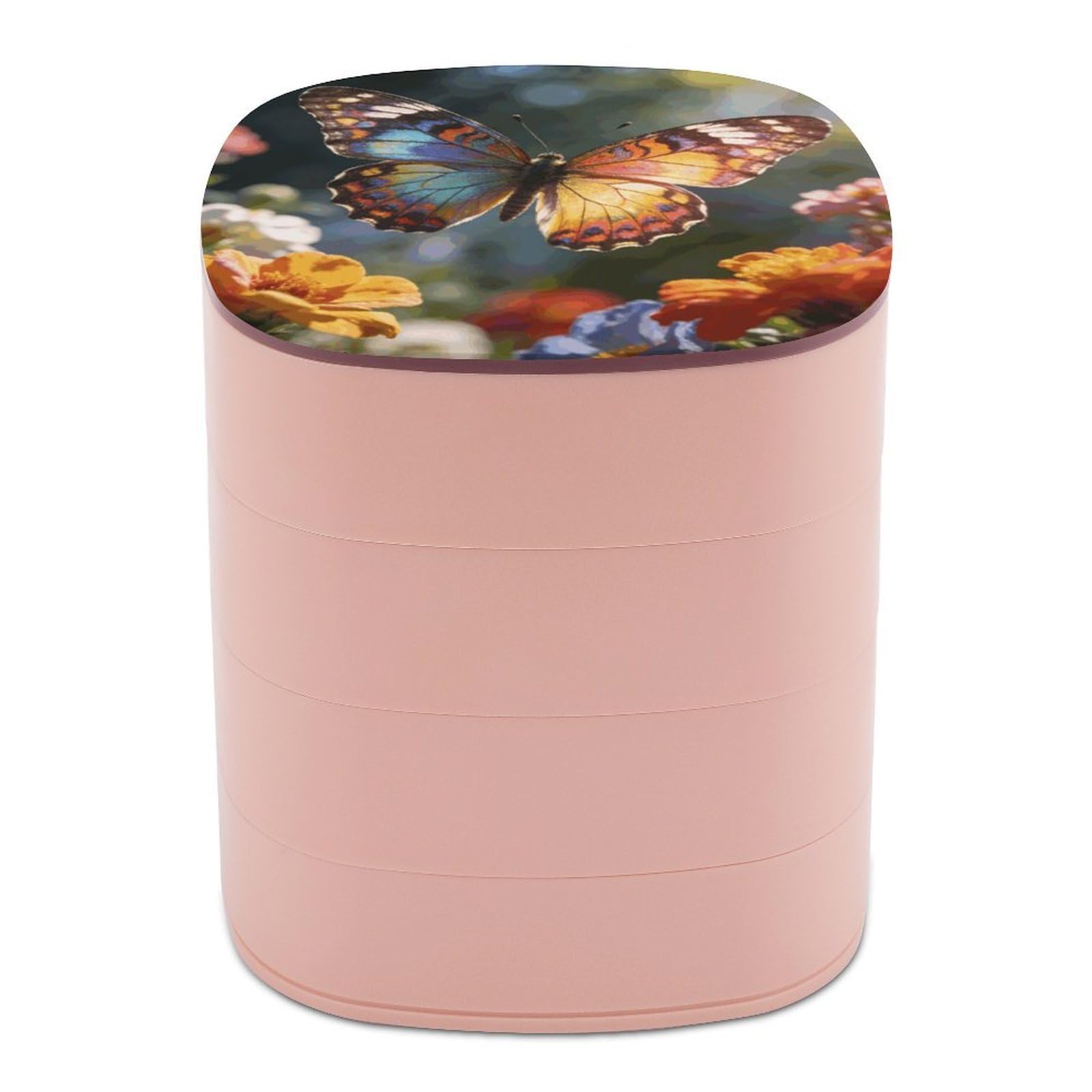 LZQPOEAS Butterfly Jewelry Box Women Jewelry Organizer Travel Jewelry Case Cute Necklace Ring Storage Organizer 4-Layer Rotating Jewelry Tray Case with Mirror for Bracelets