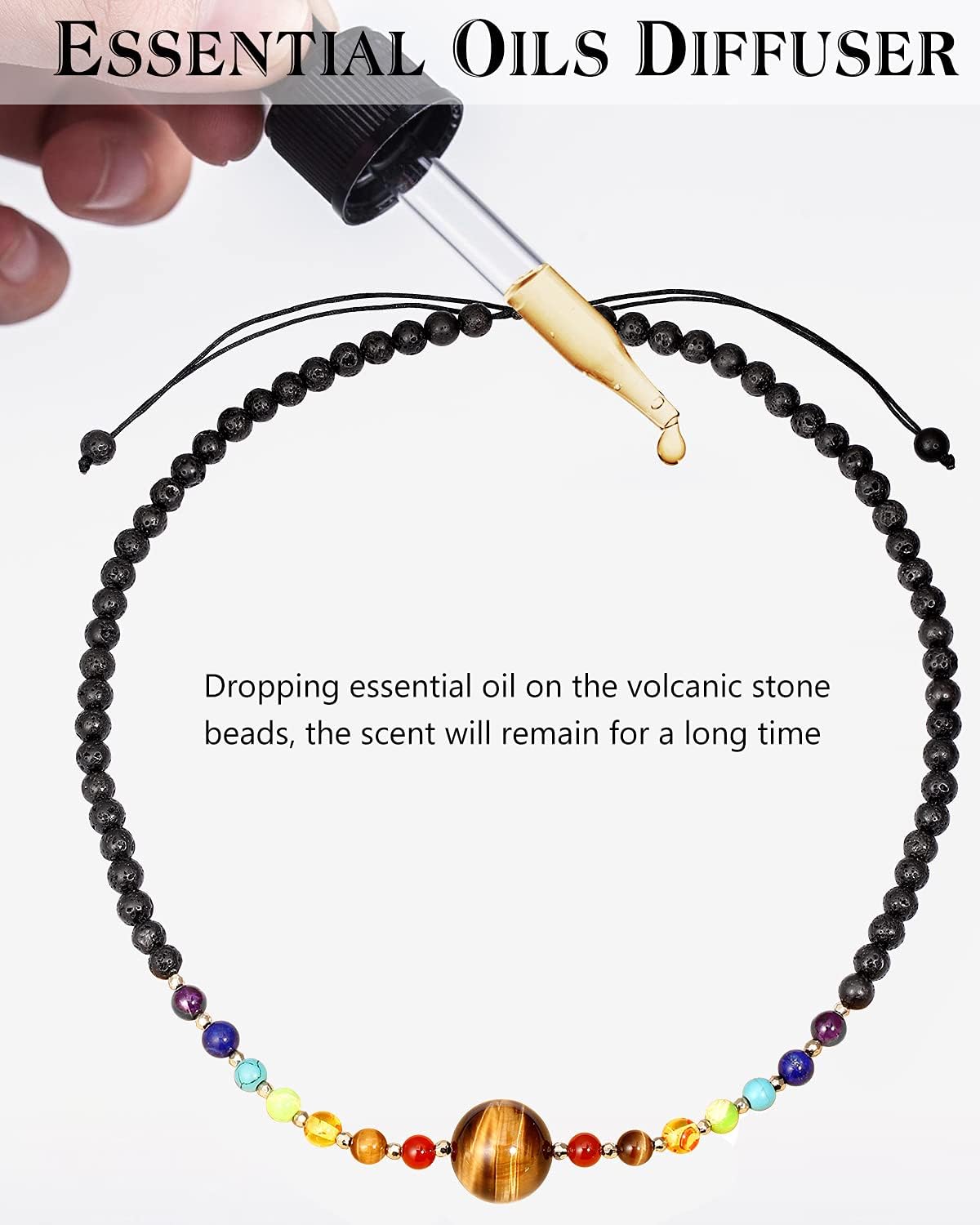 Jewever 7 Chakra Crystal Necklaces Healing Gem Stone Pendant Choker Necklace for Women Tiger Eye with Lava Rock Essential Oils Diffuser Energy Crystals Adjustable Strand - Image 3