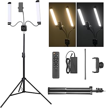 Esthetician Light AMBITFUL AL-20 with Phone Holder Double Arms Beauty Light 3000K-6000K with Adjustable Tripod Stand,Remote Control,LCD Screen for Makeup,Manicure,Tattoo,Live Streaming