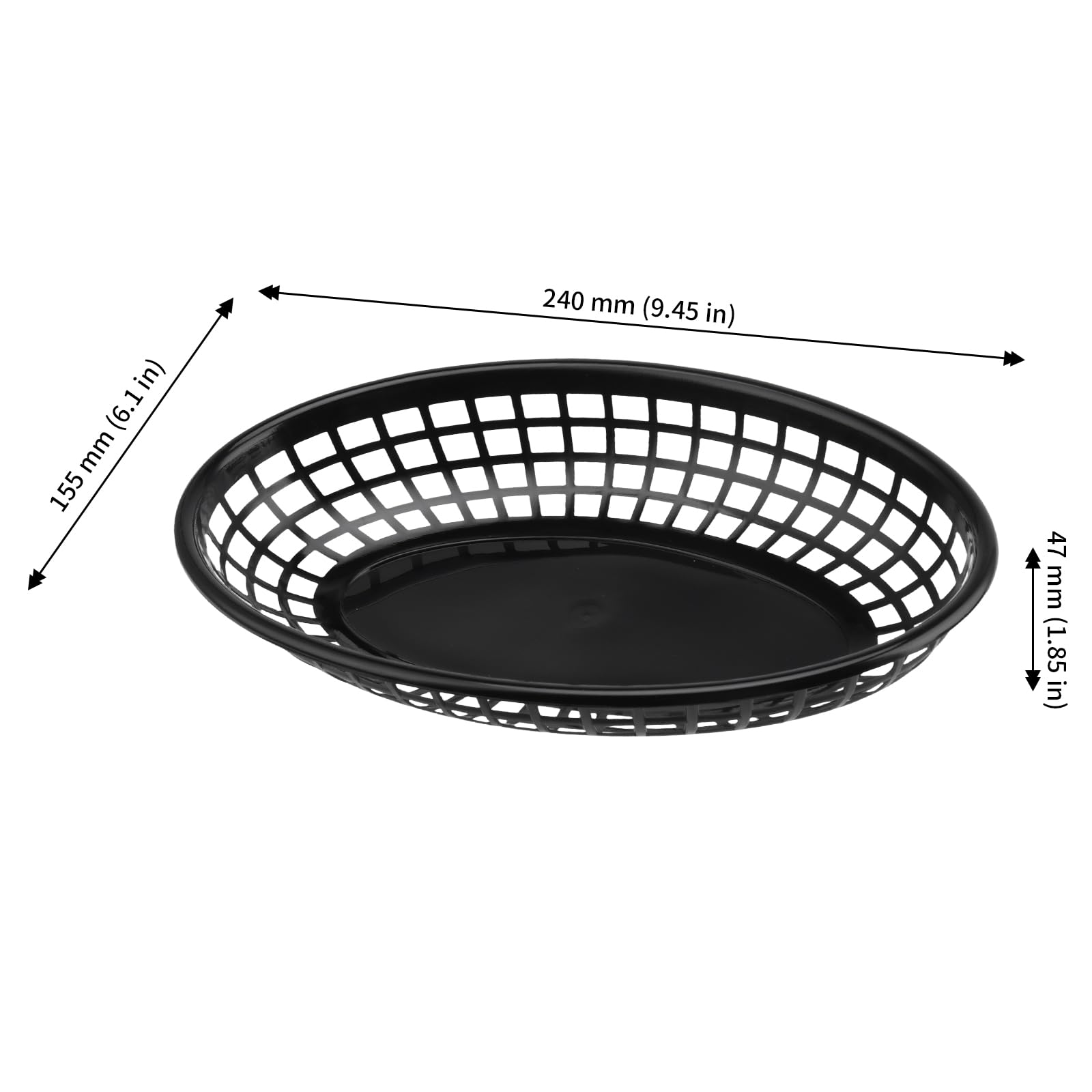 JAPCHET Lot de 50 paniers de service ovales en plastique pour hamburgers, sandwichs, frites - 24 x 15,5 x 4,7 cm