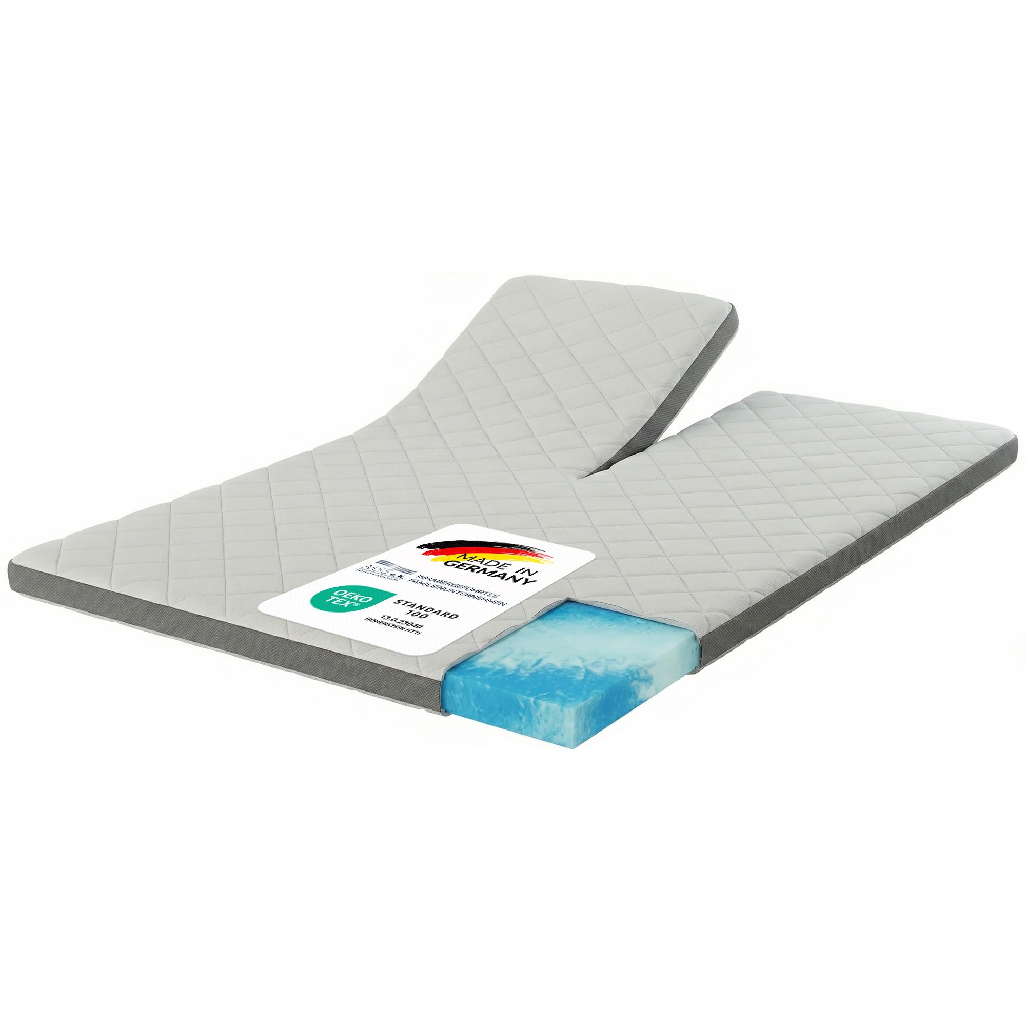 MSS e.K. Karo Gel Split Premium Matratzentopper 180x200 cm, Topper aus Gelschaum, rutschfeste Memory Foam Bettauflage mit atmungsaktivem Bezug, weiche Matratzenauflage 180 x 200 x 8 cm