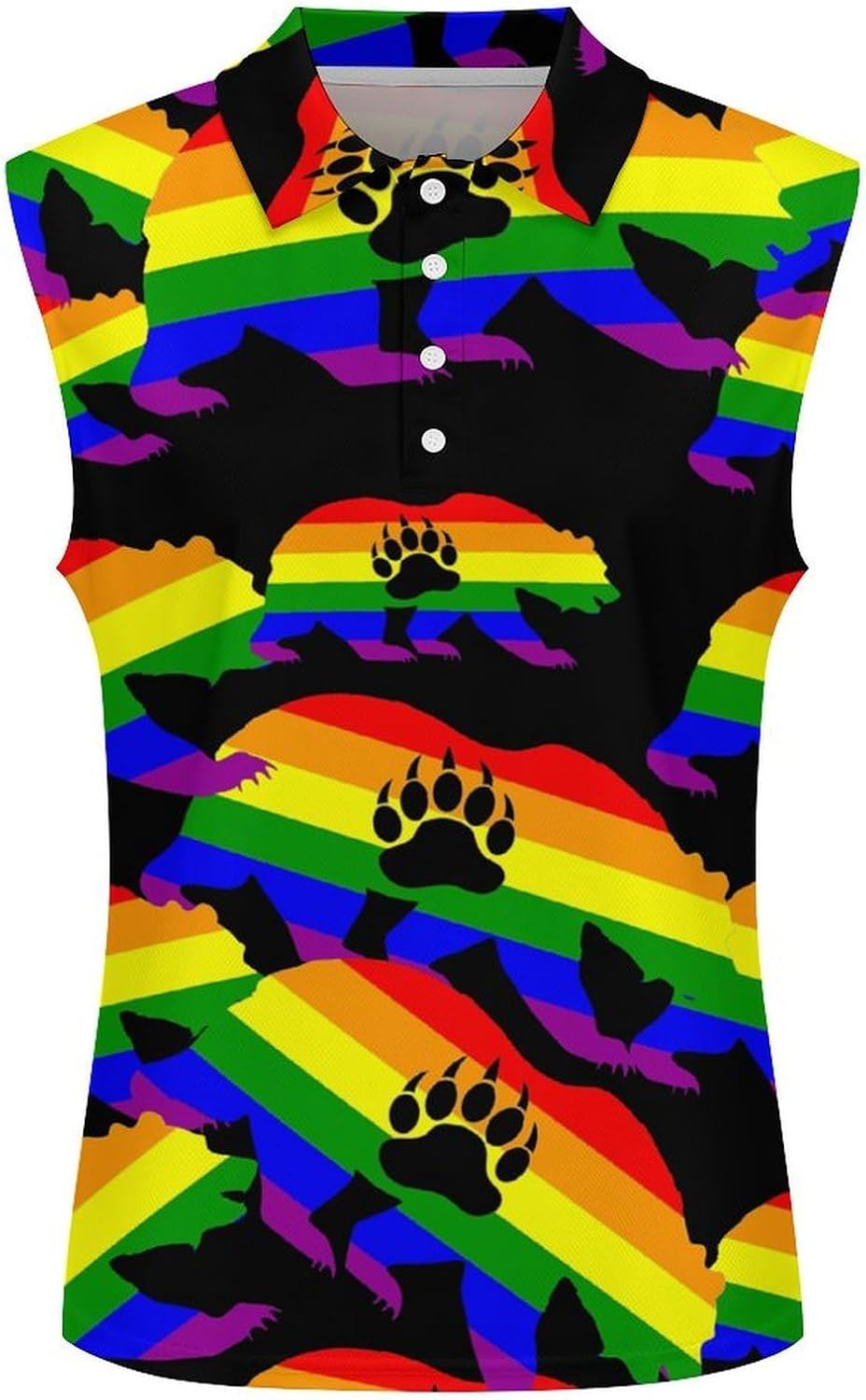 Gay Bear Prides LGBT Flag Bear Paw Women's Golf Shirt Sleeveless Polo Shirts Tank Tops Blouses Tennis T-Shirts Casual