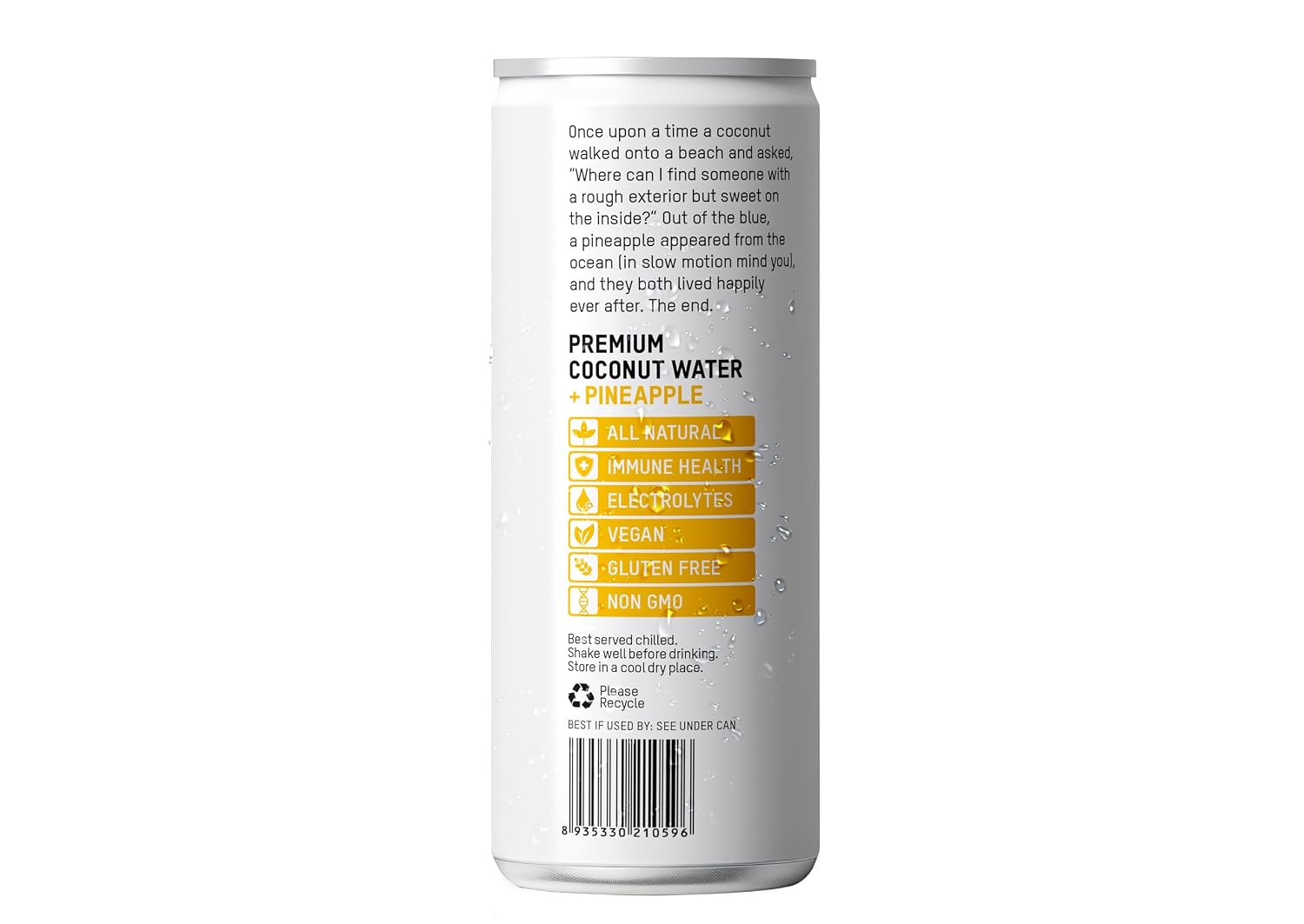Once Upon a Coconut Premium Pineapple Coconut Water - Low Calorie All-Natural Drink with Electrolytes - Non-GMO - Gluten-Free - 10.8 Fl Oz (Pack of 12)