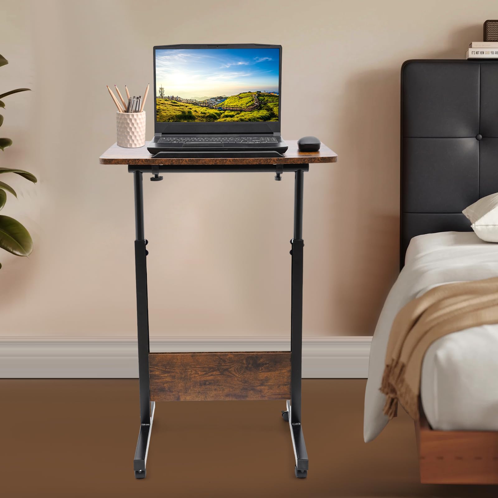 Small Standing Desk with Wheels Mobile Portable Rolling Laptop PC Table Rolling Adjustable Height for Walking Pad Tall — view 2