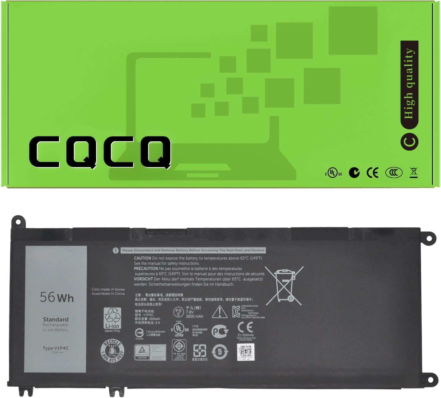 CQCQ V1P4C Compatible Battery Replacement for Dell Chromebook 13 3380 Inspiron Chromebook 14 7486 Series Notebook FMXMT 212 Tested VIP4C FMXMT 0FMXMT Loptop (7.6V 56Wh / 7000mAh)