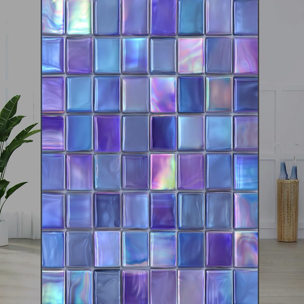 FOCCAFB Modern Geometric Stained Glass Window Film, Colorful Cube Gradient Peel and Stick Privacy Film, Frosted Adhesive Vinyl Decorative for Bathroom Windows Glass Doors, （45x90cm）