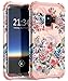 Galaxy S9 Case, Hocase Heavy Duty Protection Shock Absorbent Silicone Rubber+Hard Plastic Hybrid Dual Layer Protective Phone Case for Samsung Galaxy S9 (SM-G960) 2018 - Peony Flowers/Rose Gold