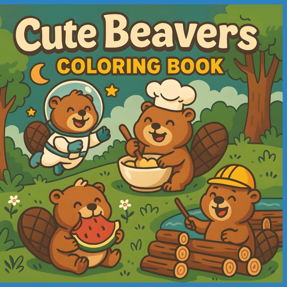 Cute Beavers Coloring Book: 50 Adorable and Funny Beaver Scenes for Kids to Color, Laugh, and Relax