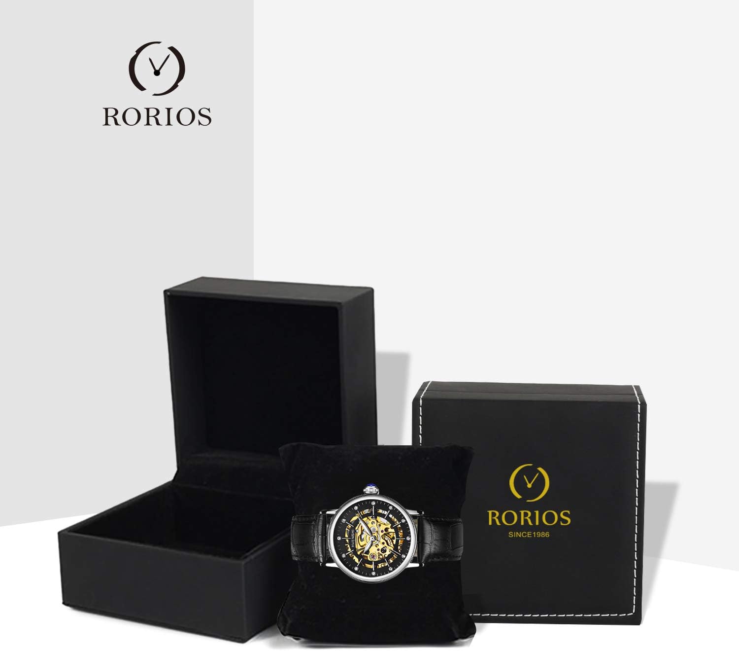 RORIOS Women's Skeleton Watch Dial Self-Winding Automatic Watch with Leather Band Women Wrist Watch - Image 6