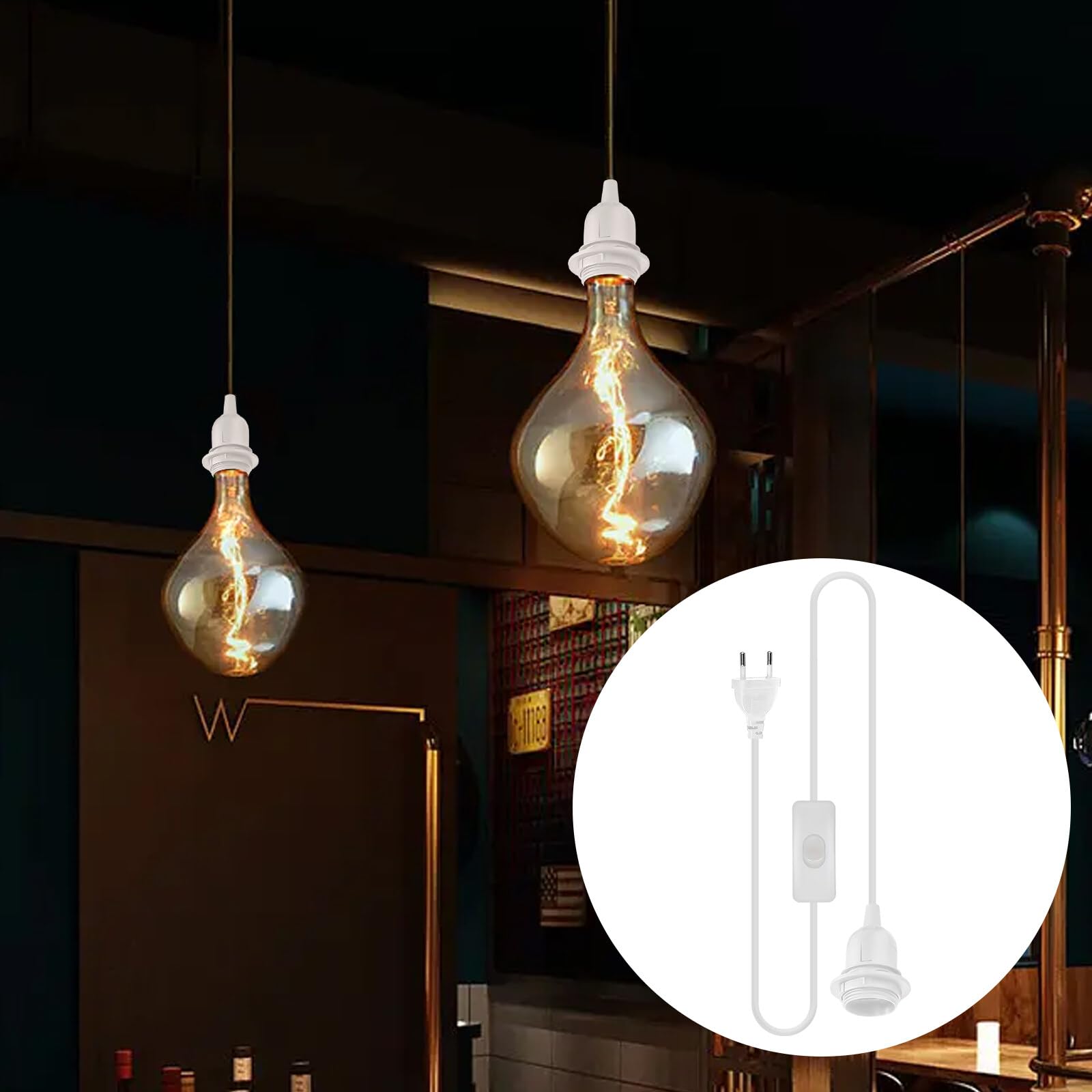 Portalampada E27 Con Cavo E Interruttore - Set Da 3 Per Lampade Fai Da Te - Foto 7