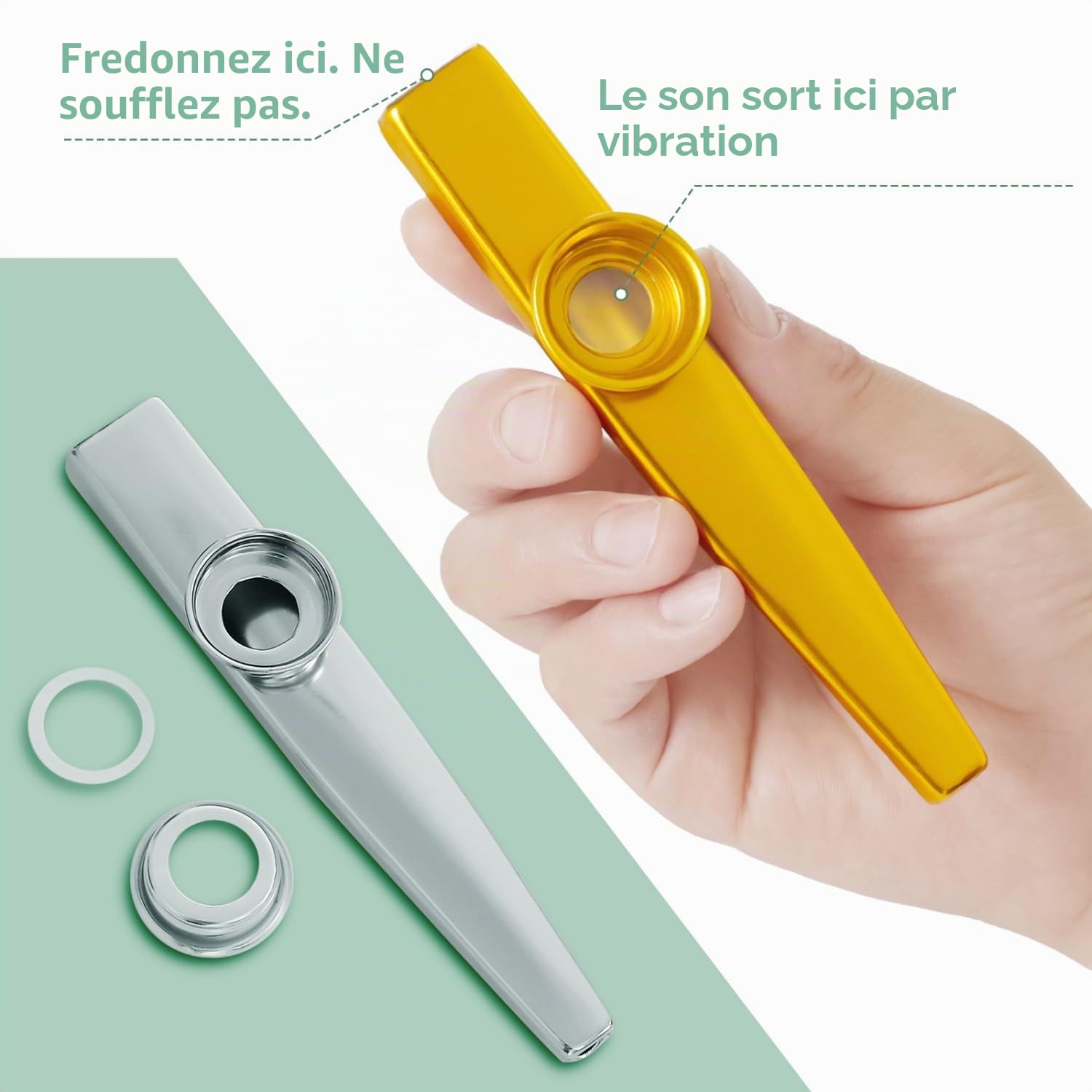 Fansjoy Lot de 6 Kazoo Metal, Kazoo Instrument en Alliage d'Aluminium avec 12 Membranes de Flûte