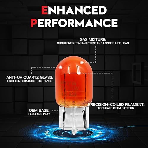 Miniatura 4 de VEHICODE Bombilla ámbar 7440A 7440A 7440NA WY21W luz de señal de giro 12V T20 halógena incandescente anti hiperflash reemplazo de filamento único