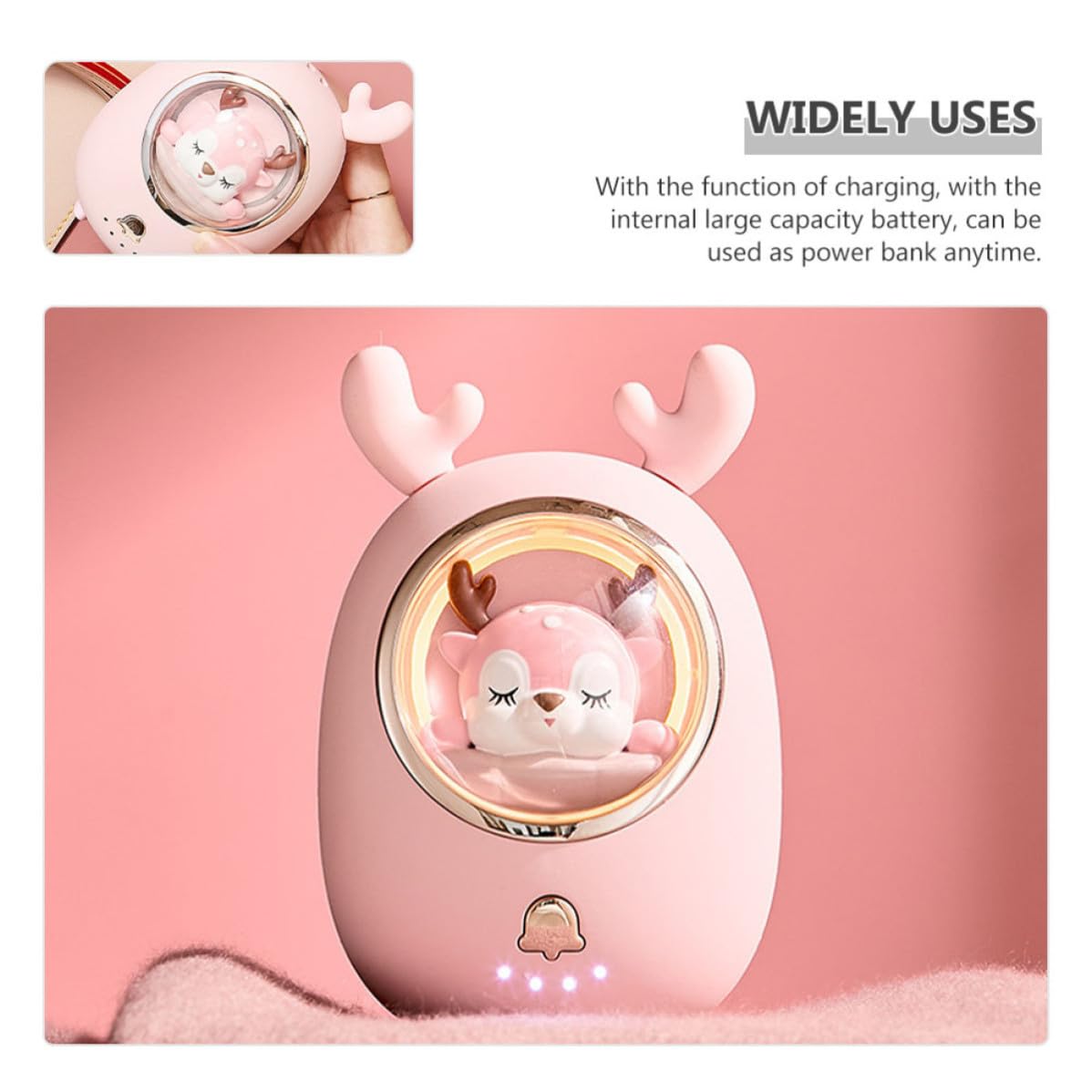 Chauffe-mains Rechargeable USB Lumineux, Mini Chauffe-poche Rose 6500mah