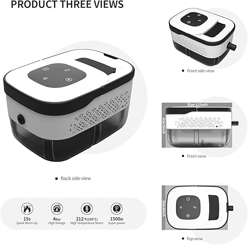 Miniatura 9 de Heapsion Limpiador a vapor, vaporizador para limpieza con calentamiento de 15 segundos, 6 niveles ajustables, tanque grande de 1.32 cuartos de