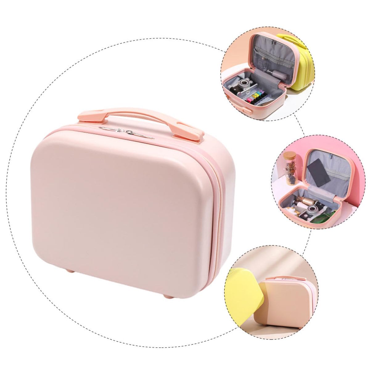 SOLUSTRE Leichte Kosmetiktasche aus Abs für Damen Tragbarer Schminkkoffer mit Aufhängehaken für Reisen und Ausflüge Kompakter Make Up Organizer in Rosa