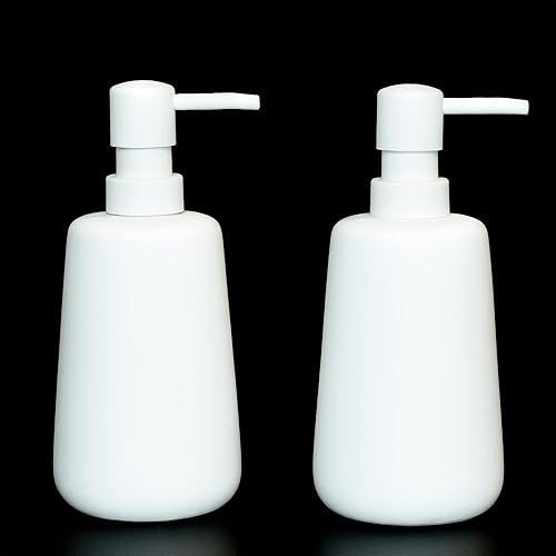 Miniatura 6 de Paquete de 2 dispensadores de jabón de cerámica blanca mate, dispensador recargable de encimera de baño o cocina de 13 onzas con revestimiento de