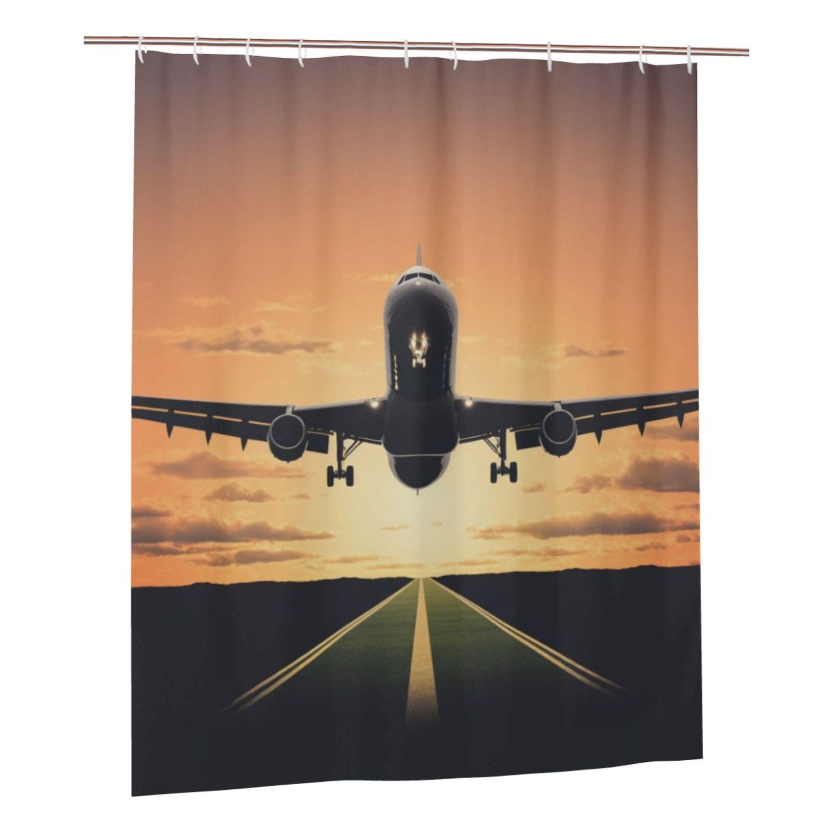 BWWHCCTI Airplane Printed Shower Curtain With 12 Plastic Hooks Opaque Quick Drying Waterproof Shower Curtains Sets For Bathroom 152x183 Cm