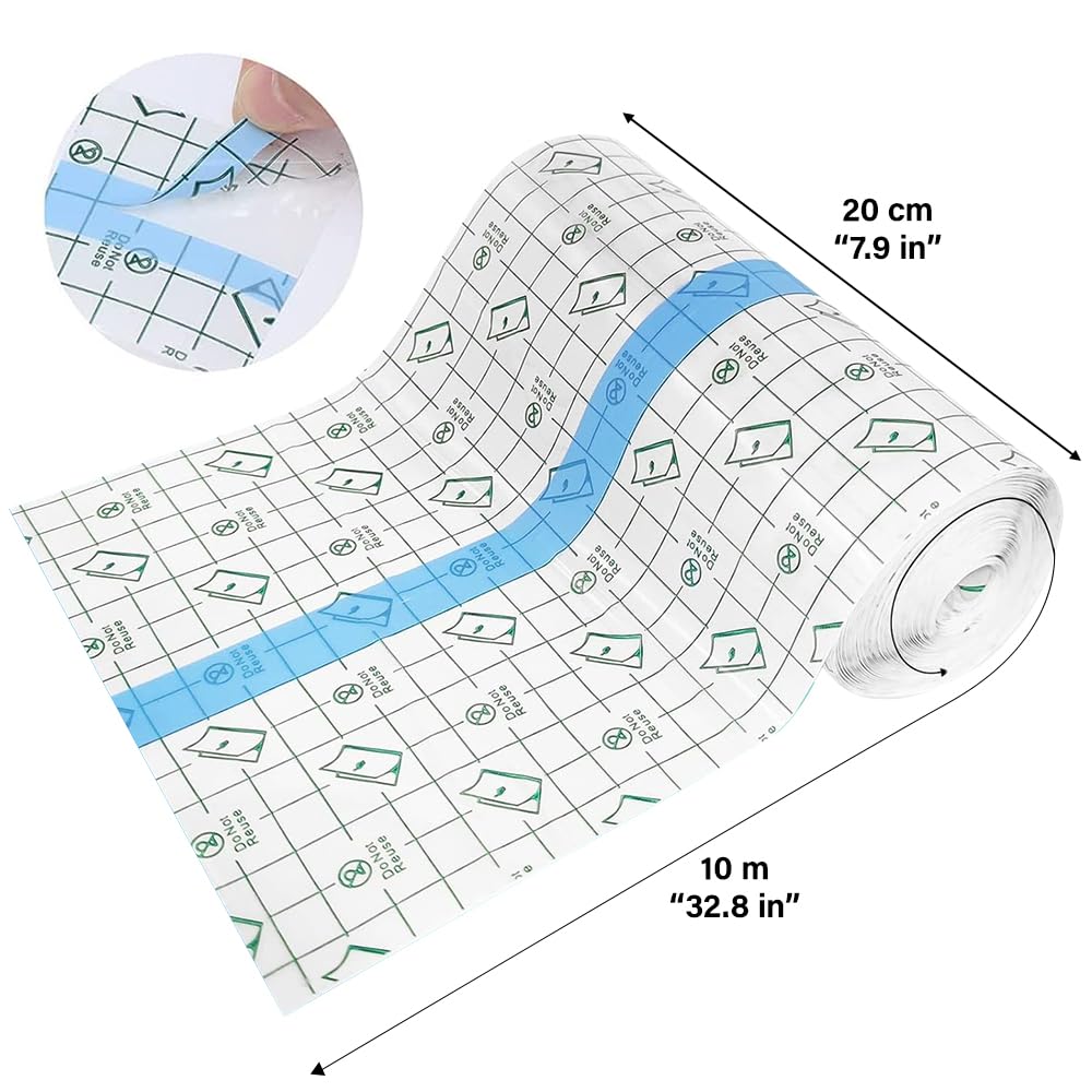 Lotvic Benda Trasparente Impermeabile, 20cm x 10m Cerotti Impermeabili, Pellicola Per Tatuaggi, Pellicola Protettiva Traspirante, Nastro Adesivo Elastico per Protezione, Anti-allergico