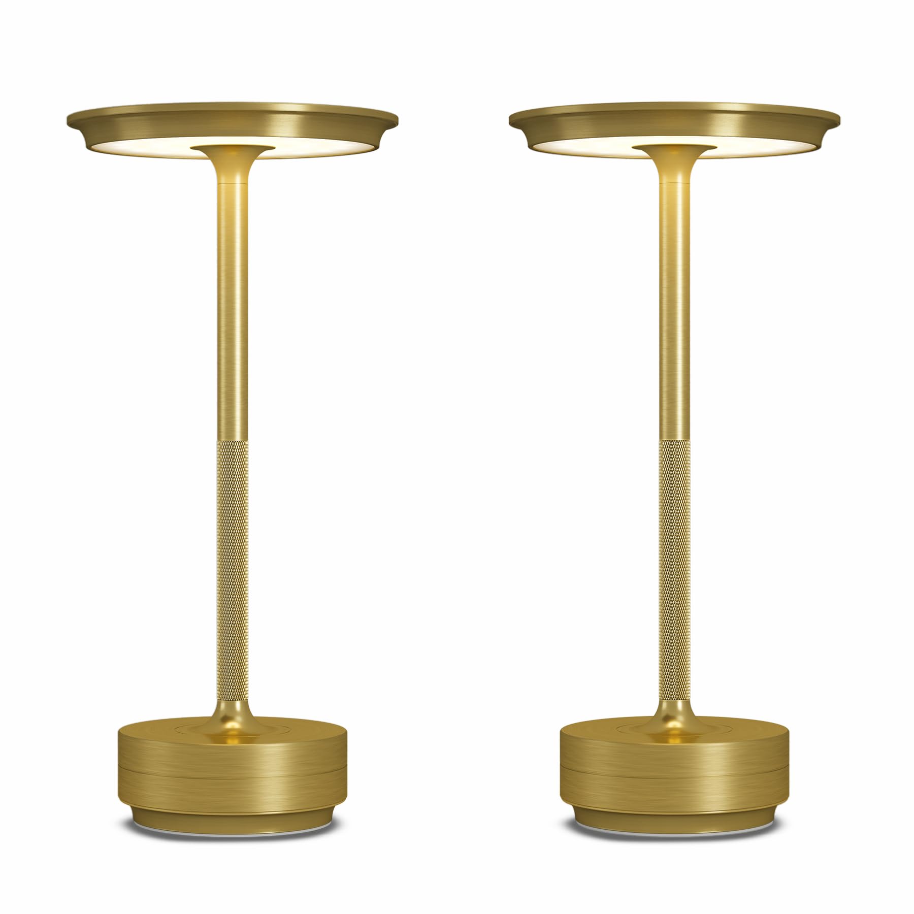 FDIDC 2 Pack Cordless Table Lamps Rechargeable, 5000mAh Portable LED Table Light, 3 Color Stepless Dimming Battery Powered Table Lamp, for Patio/Restaurant/Home/Outdoor.(Brushed Gold)