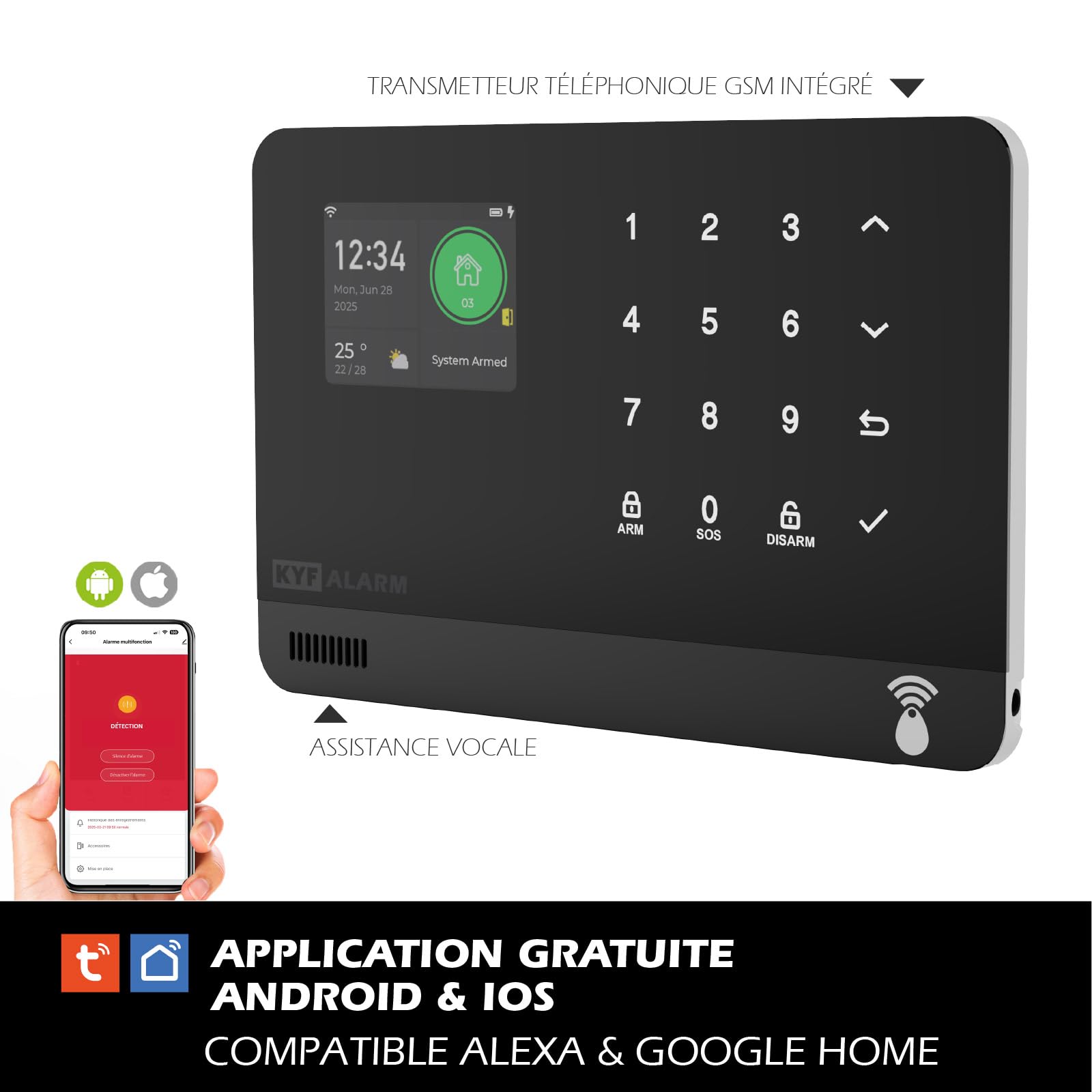 Système d’Alarme connecté WiFi et/ou 4G – Détection d’Ouverture & de Mouvement – Transmetteur GSM Vocal – Sécurité Intelligente évolutive, Compatible Alexa & Google