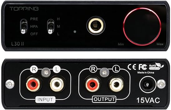AOSHIDA Topping L30II NFCA Headphone Amplifier, 3500mW3500mW Hi-Res Audio Earphone Amplifiers, RCA to 6.35mm Headphone Amplifier, Pre Amp Preamplifier with 3 Gains Settings, Black