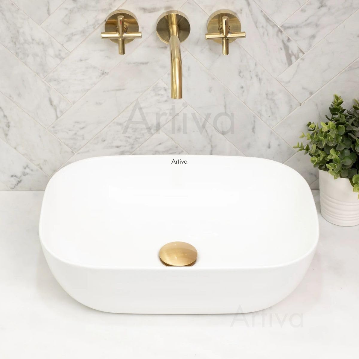 Artiva White Ceramic Table Top Wash Basin For Bathroom (10x14 Inch)/ Small Premium Counter Top Sink/Rectangle Bathroom Basin/Glossy Finish