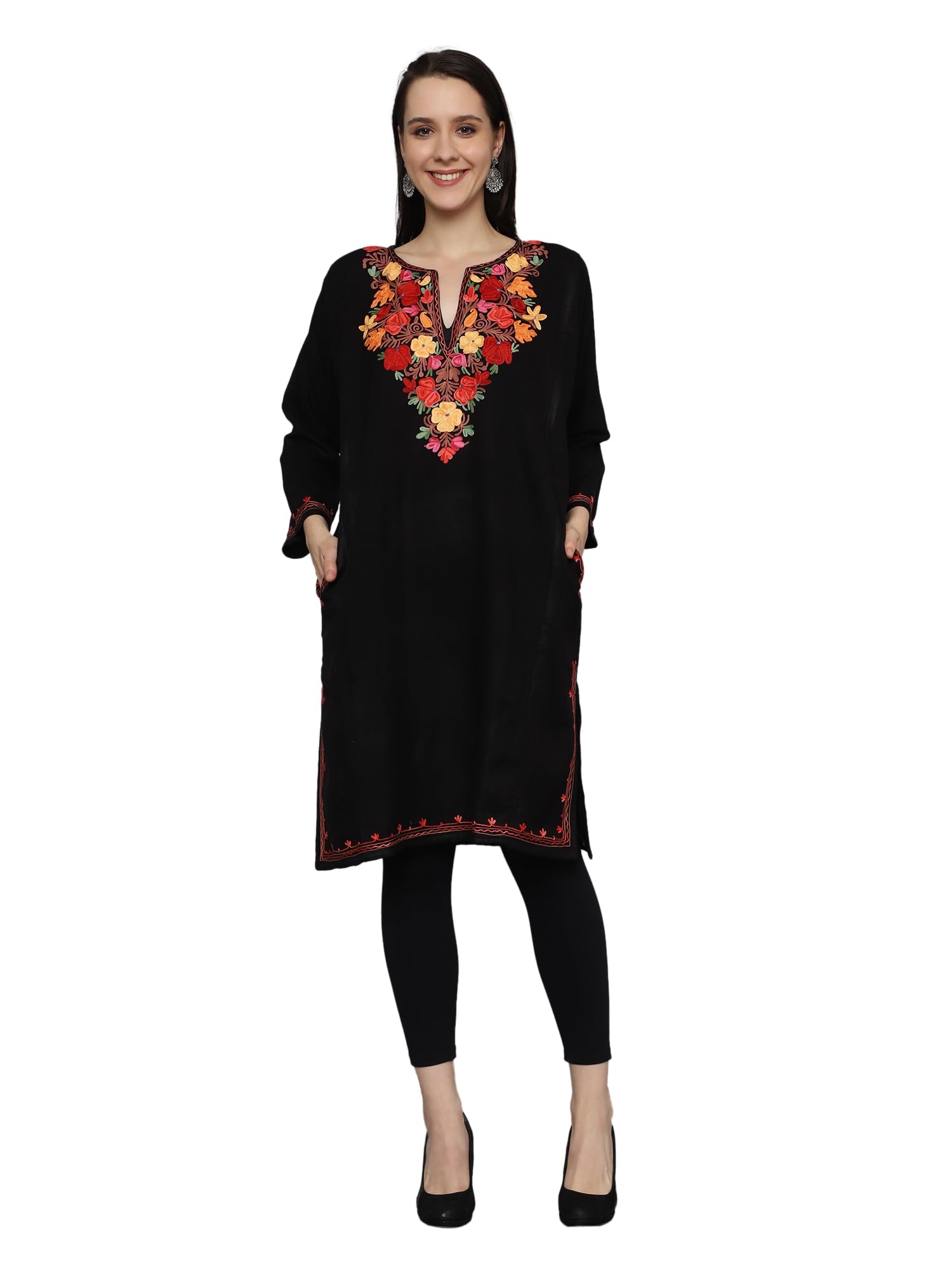 craftbazar Kashmiri Embroidered Phiren Cashmillon with Multi Coloured Embroidery-picture-6