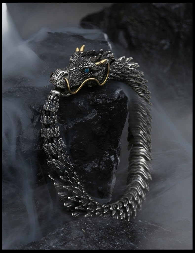 Vintage Men's Stainless Steel or Copper Bracelet Punk Domineering Dragon Bracelets Link Accessories | Personalized Gift ID, Chain or Cuff Bracelet for Men | Impressive | Husband Brother Gift