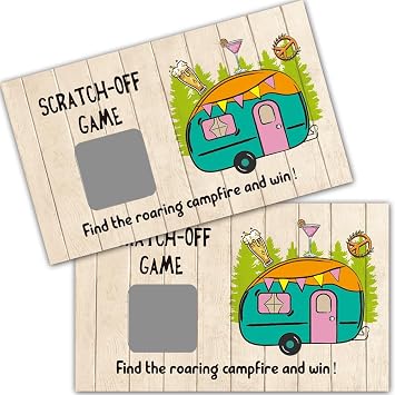Haizct 50 Pack Camping Theme Scratch Off Game, Campervan Roaring Campfire Scratch Card for Baby Shower Birthday Party Lottery Group Camping Games Enterprises Activity, Baby Shower Idea