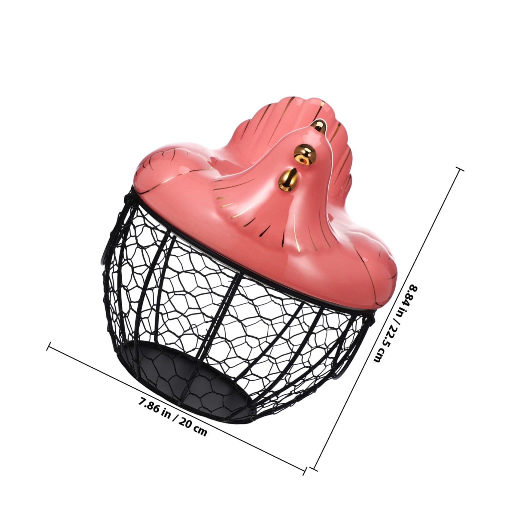 Eieraufbewahrungskorb Organisator für Eier und Obst aus Eisen in Hühnerform Kreativer Kunstharz und Metall Eierhalter Rosa für Küche und Haushalt