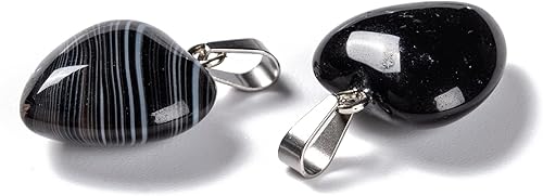 Miniatura 3 de Beadthoven - 10 dijes de piedra de corazón hinchado, piedras preciosas curativas para chakras, reiki, cuentas para hacer collares, joyas, día de San