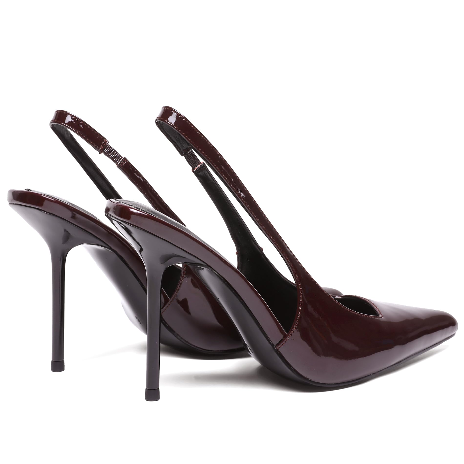 Women's Slingback Stiletto High Heels Pointed Toe Slip On Pumps Shoes Patent Leather Stretch Strap Backless Dress Heels