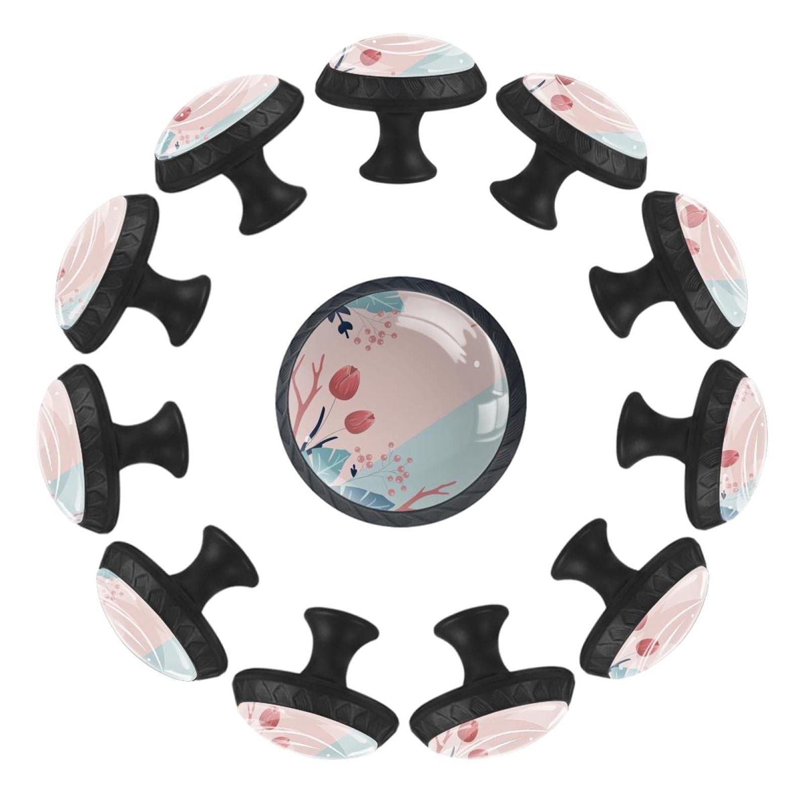 Boutons de tiroir ronds de 35 mm avec motif fleurs printanières pour commode (Lot de 12)